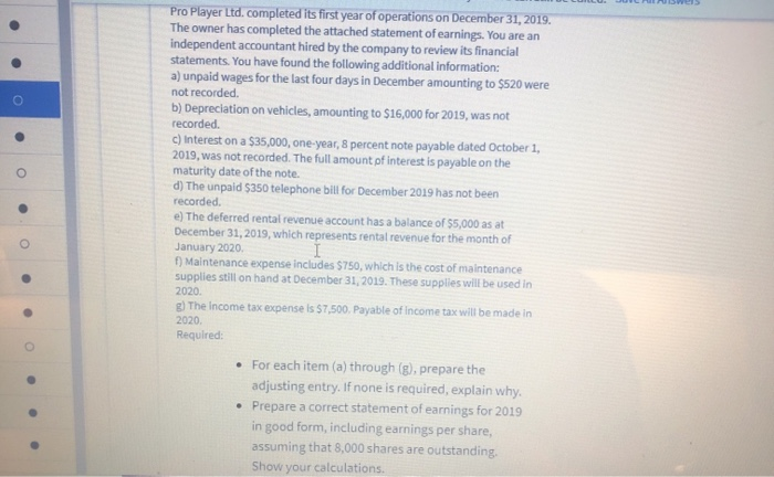  . o o Pro Player Ltd. completed its first year of