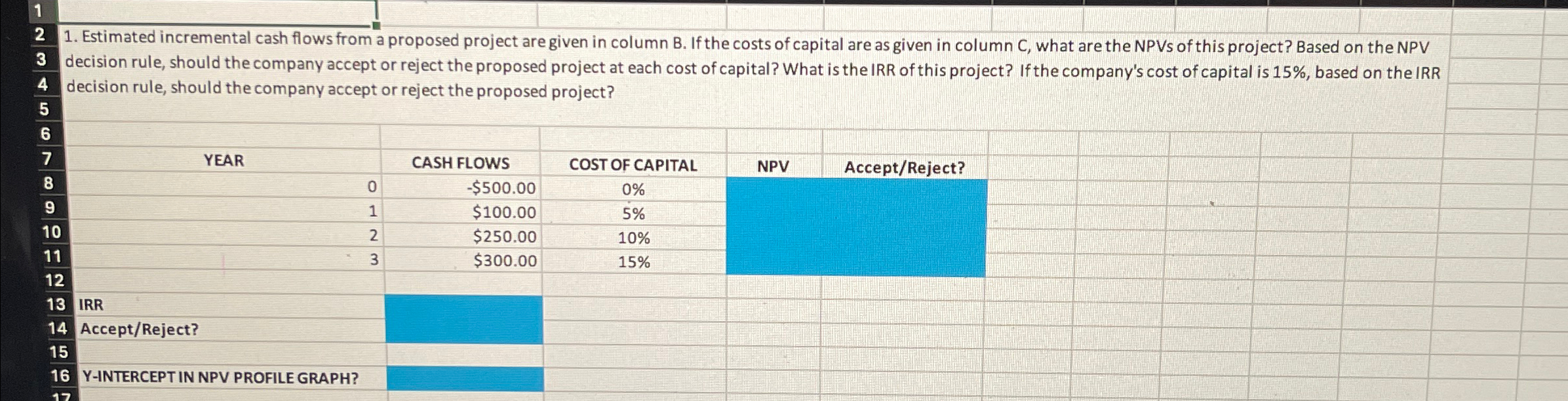  Estimated incremental cash flows from a proposed project are given in