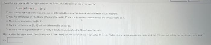  Does the function satisfy the theses of the Mean Value Theorem