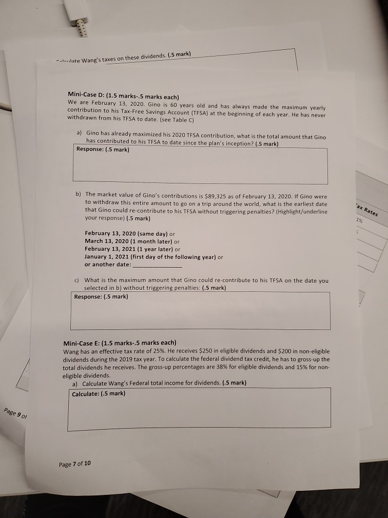  mini case D l ate Wang's taxes on these dividends. (.5