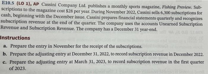 can i get some assistance please E10.5 (LO 1), AP Cassini Company