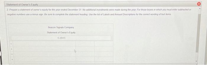 Beacon Signals Company End-of-Period Spreadsheet For the Year Ended December 31, 2019