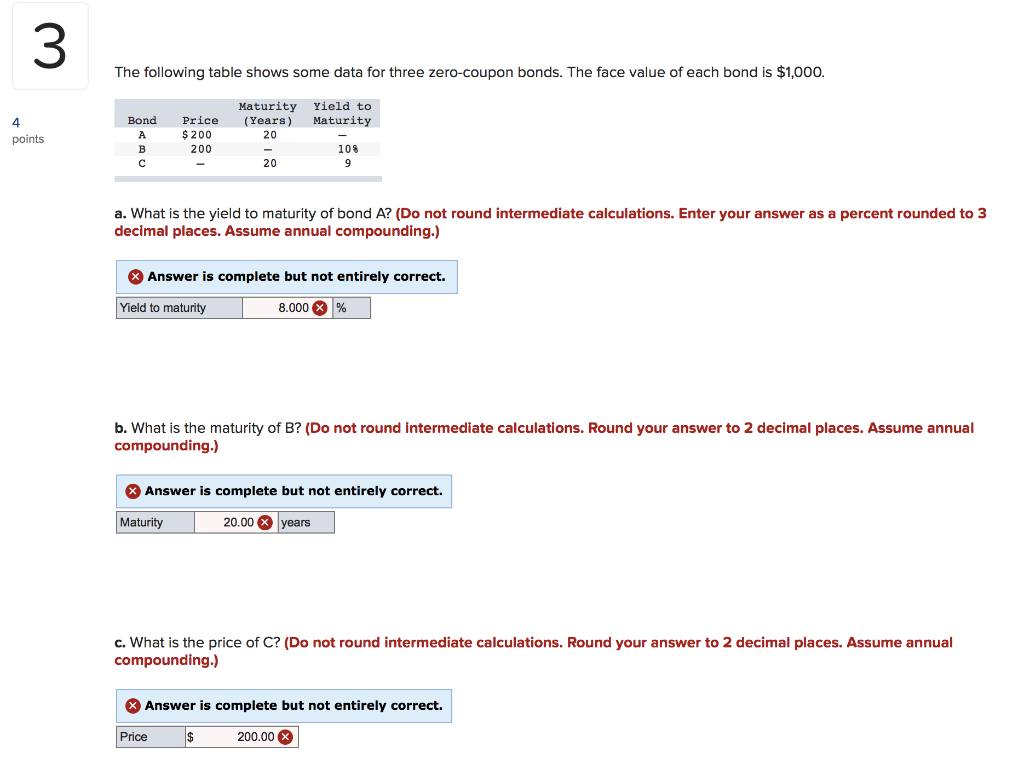  3 The following table shows some data for three zero-coupon bonds.
