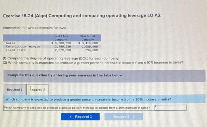 for two companies follows: Sales Contribution margin Fixed costs Skittles Company $