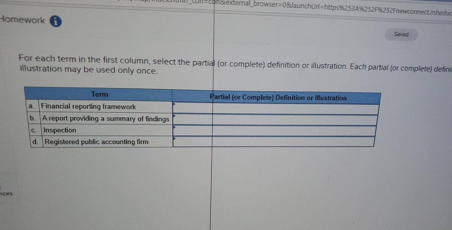  con external_browser=0&launchUrl=https%253A%252F%252Fnewconnect.mheduc Homework Saved For each term in the first column,