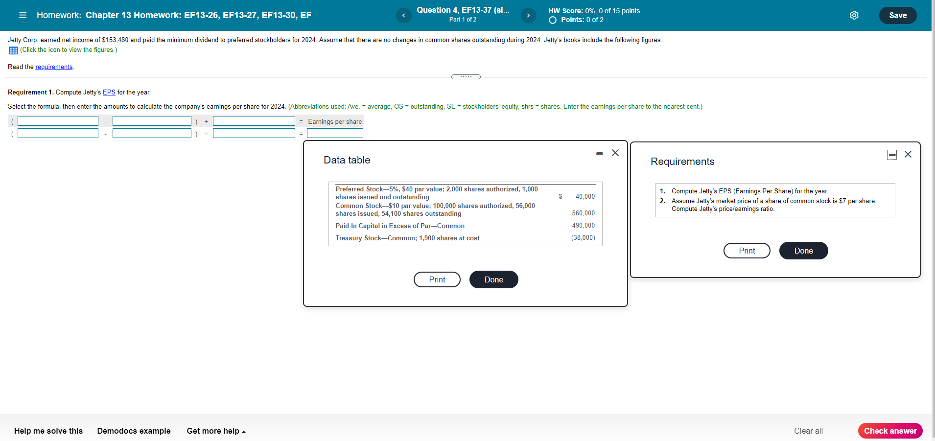  Homework: Chapter 13 Homework: EF13-26, EF13-27, EF13-30, EF Question 4, EF13-37