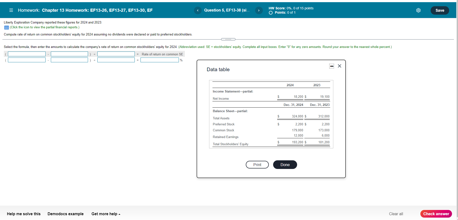 Homework: Chapter 13 Homework: EF13-26, EF13-27, EF13-30, EF Question 5, EF13-38