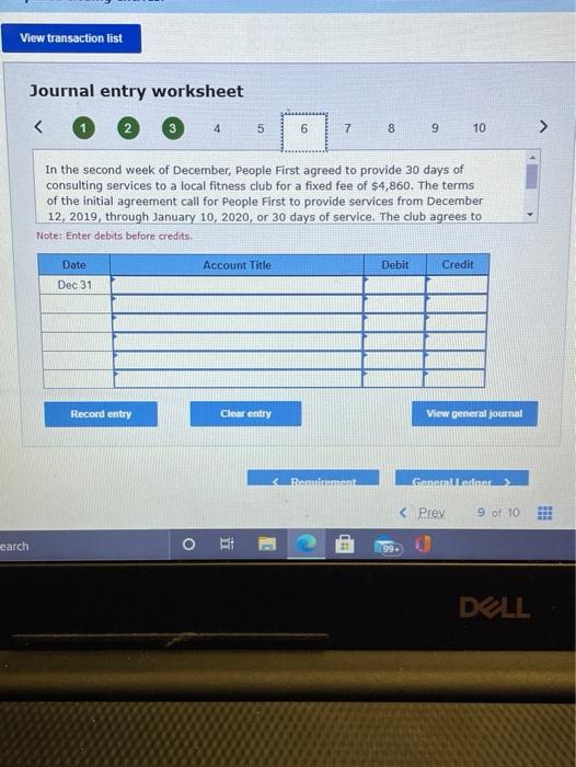 Journal entry worksheet Prey 9 of 10 earch o 99. DELL