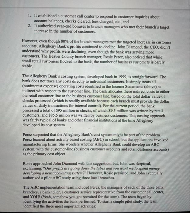 line Profitability, and Presenting Financial Information Case Study The Allegheny Bank began