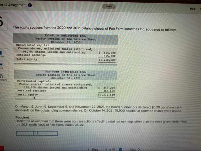 The equity sections from the 2020 and 2021 balance sheets of fab