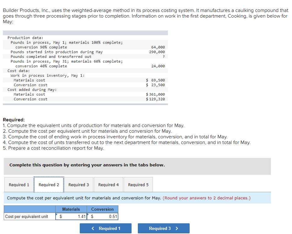 method in its process costing system. It manufactures a caulking compound that