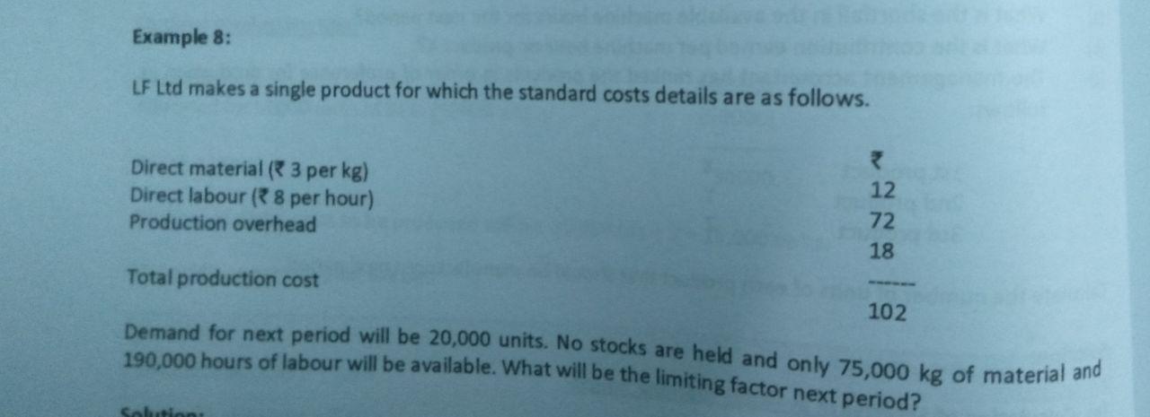  Example 8: LF Ltd makes a single product for which the