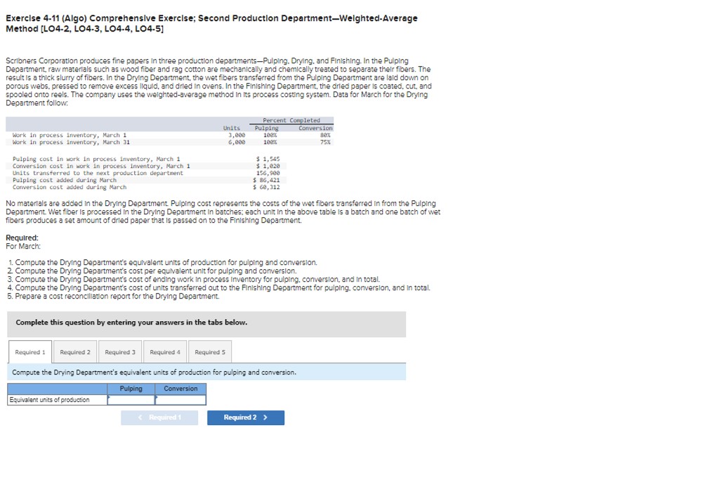  Method [LO4.2, LO4.3, LO4.4, LO4.5] Scrlbners Corporation produces fine papers in