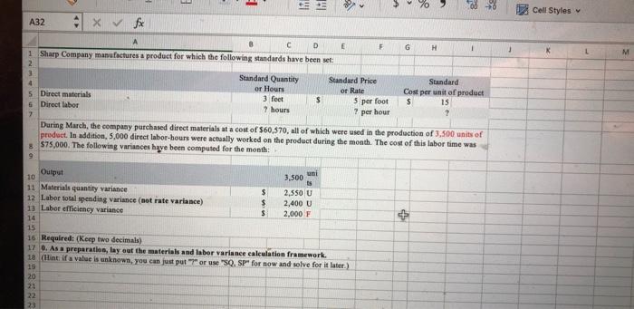  Cell Styles K M A32 Xfx C D E F G