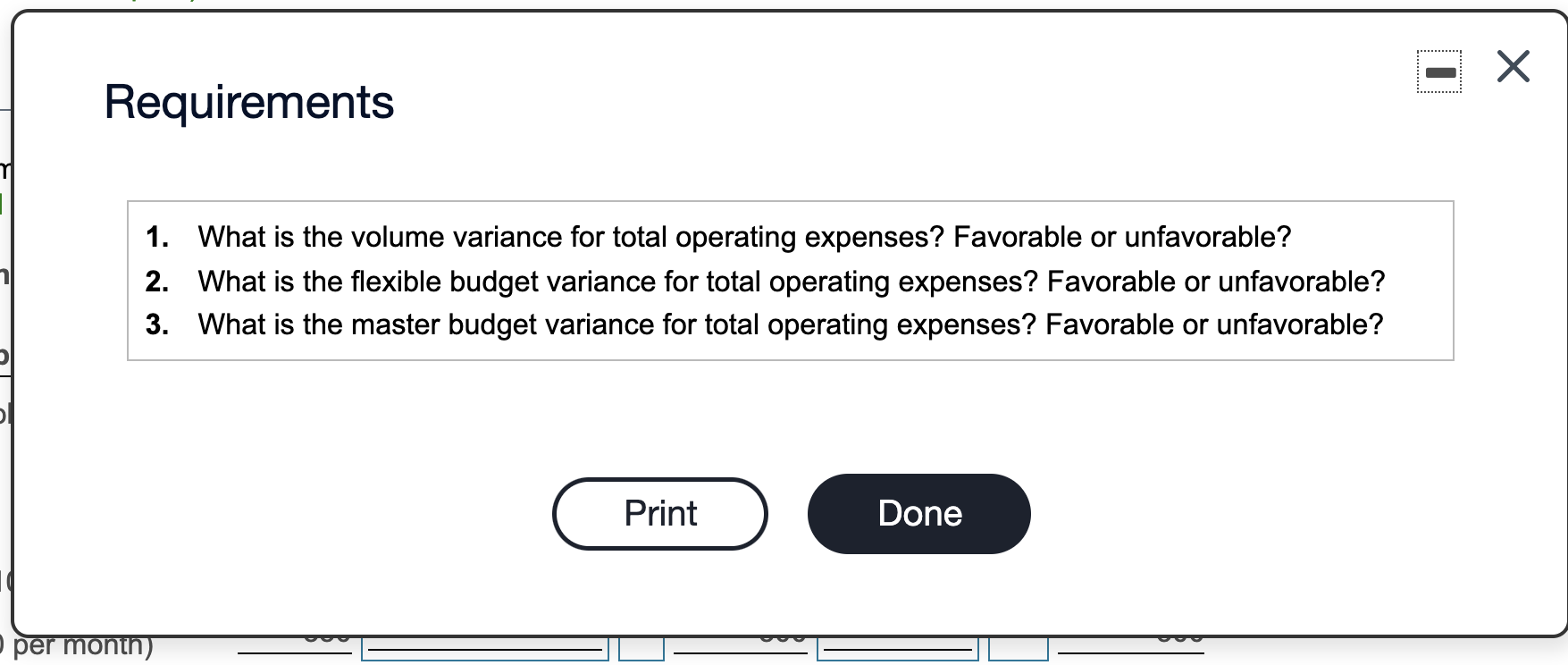 Requirements 1. What is the volume variance for total operating expenses?