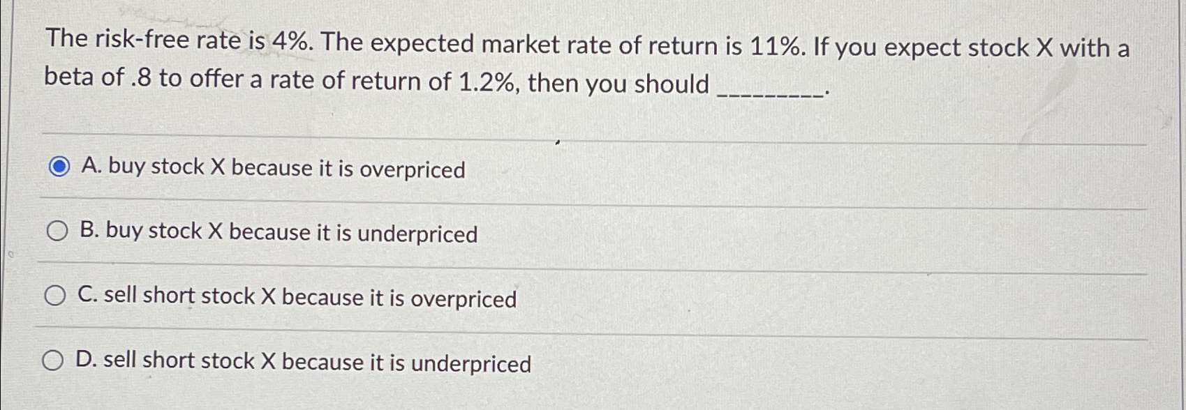 The risk-free rate is 4%. The expected market rate of return