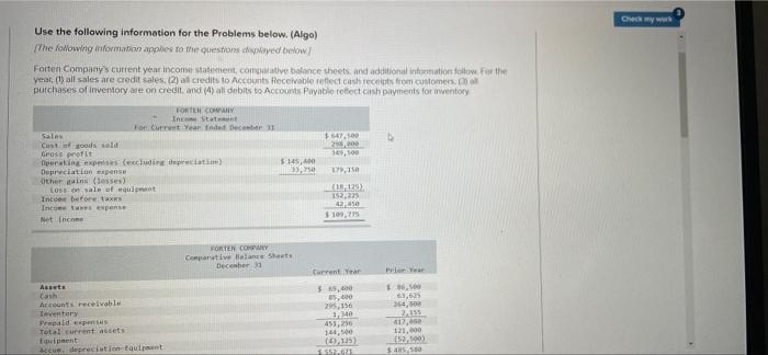  Oy Use the following information for the Problems below. (Algo) The