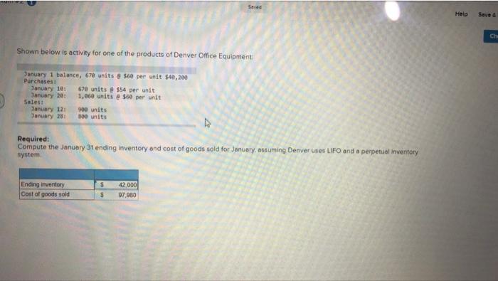  Seved Help Save Ch Shown below is activity for one of