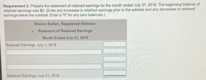table Sharon Sutton, Registered Dietician Trial Balance July 31, 2018 Account Title