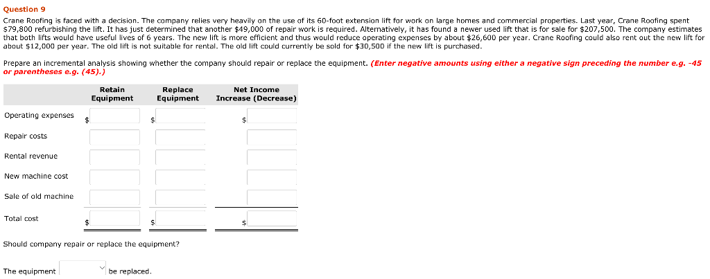  Question 9 Crane Roofing is faced with a decision. The company