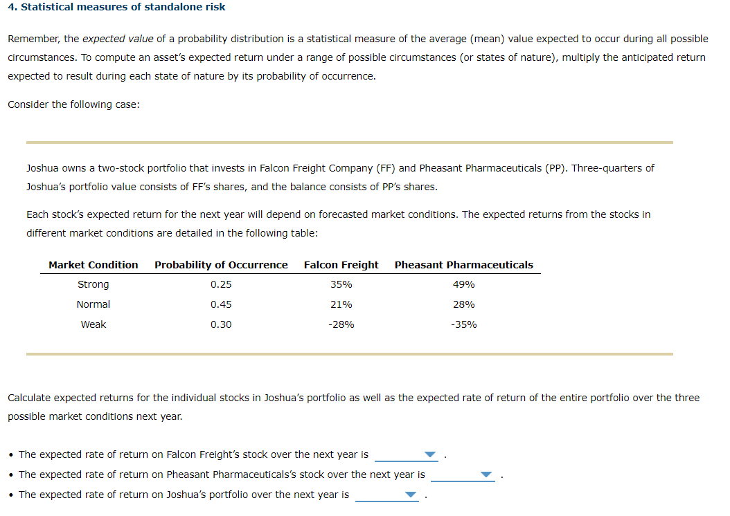  4. Statistical measures of standalone risk Remember, the expected value of