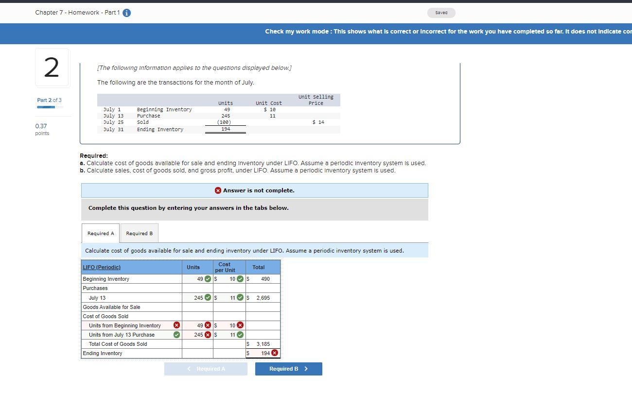 Chapter 7 - Homework - Part 1 Saved Check my work