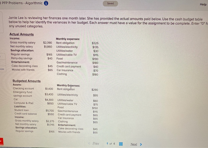  PFP Problems - Algorithmic Saved Help Jamie Lee is reviewing her