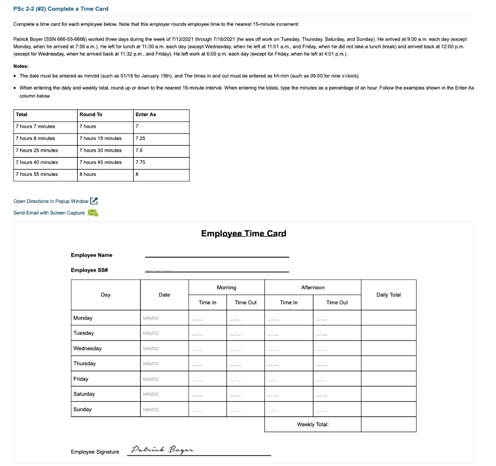 Question 2. PSC 2-2 (#2) Complete a Time Card Complete a time