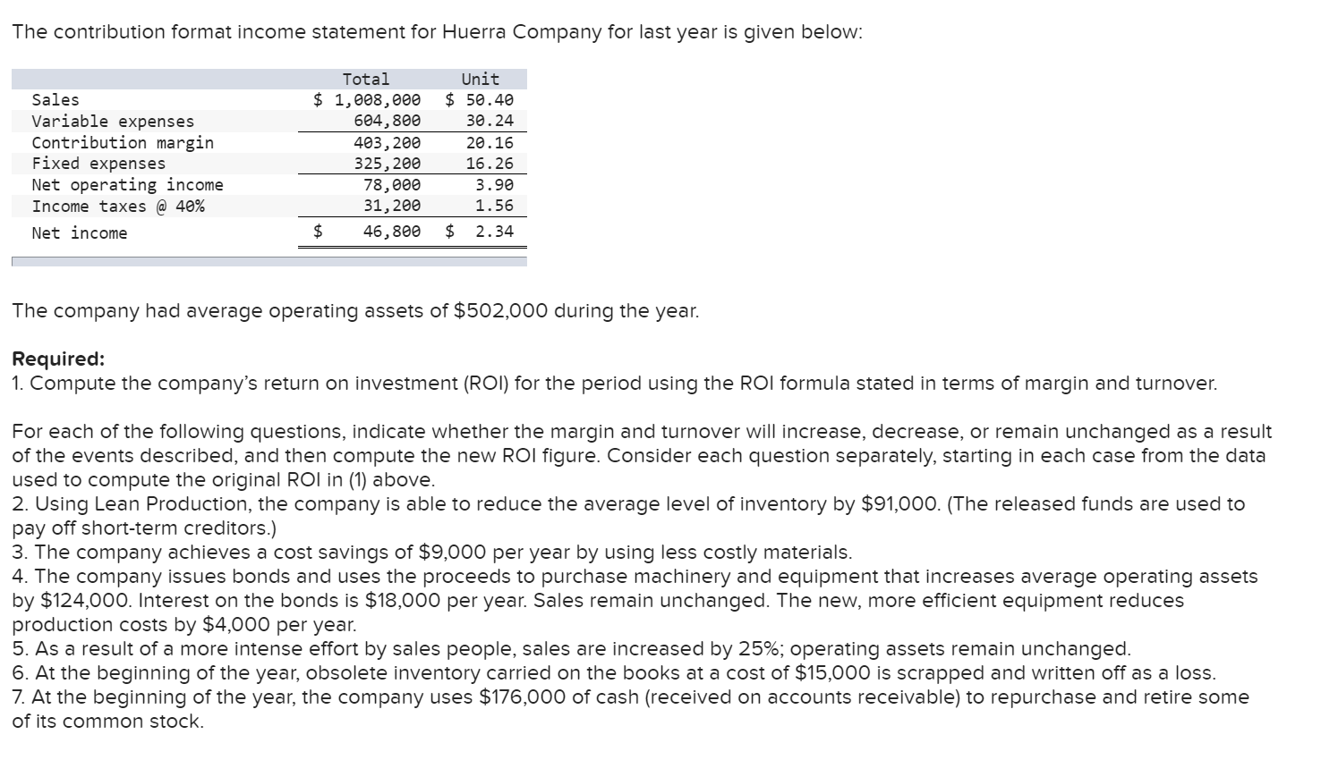 Please answer questions 5-7. Thanks! The contribution format income statement for Huerra
