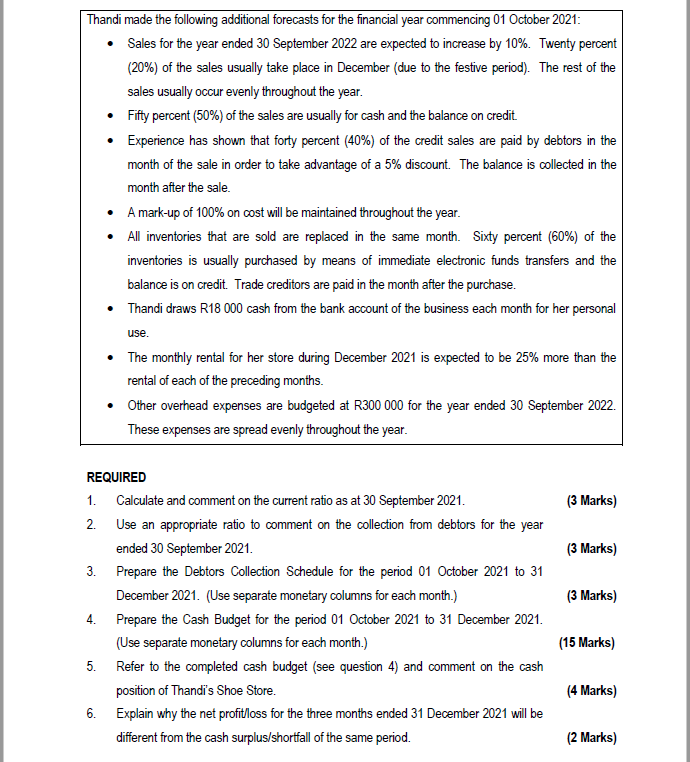 questions that follow: THANDI'S SHOE STORE Thandi started trading on 02 January