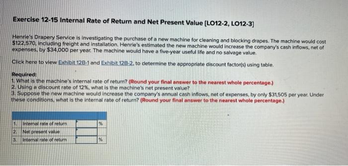  Exercise 12-15 Internal Rate of Return and Net Present Value (L012-2,