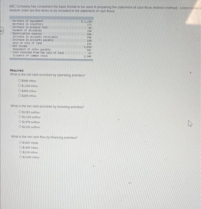  ABC Company has completed the basic format to be used in