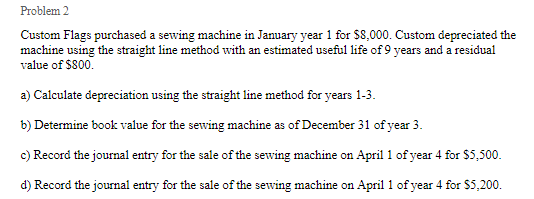  Problem 2 Custom Flags purchased a sewing machine in January year