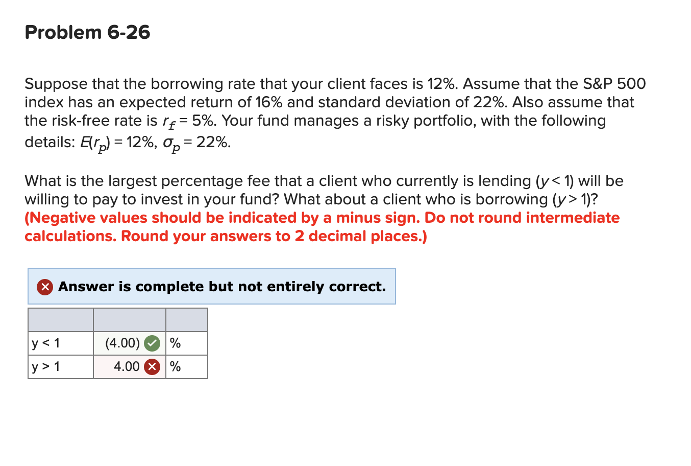 please explain the wrong one Problem 6-26 Suppose that the borrowing rate