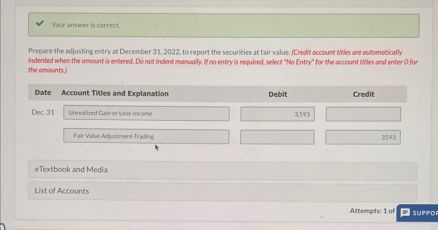  Your answer is correct. Prepare the adjusting entry at December 31,2022,