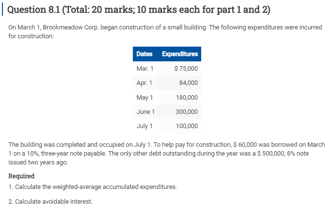 Question 8.1 (Total: 20 marks; 10 marks each for part 1