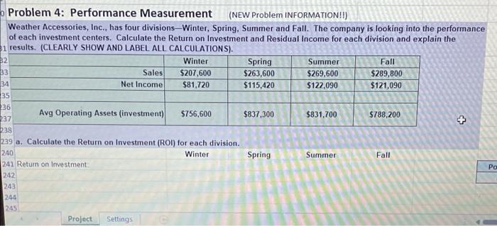  Problem 4: Performance Measurement (NEW Problem INFORMATION!!) Weather Accessories, Inc., has