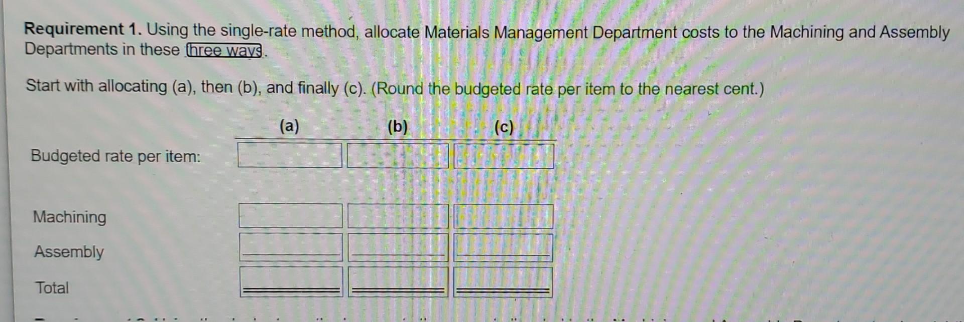 the dual rate method of allocating overhead costs of its Materials Management