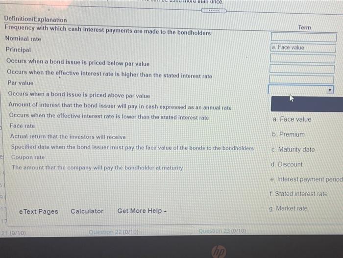  S. WWU U U Unce BE Term a Face value Definition/Explanation