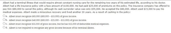  Albert had a terminal illness that would require almost constant nursing