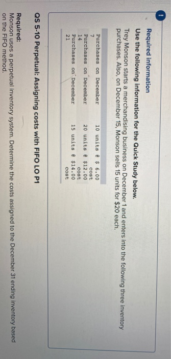  Required information Use the following information for the Quick Study below.