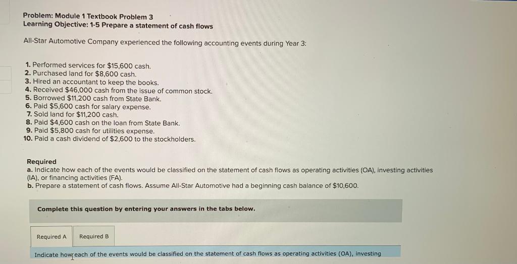  Problem: Module 1 Textbook Problem 3 Learning Objective: 1-5 Prepare a