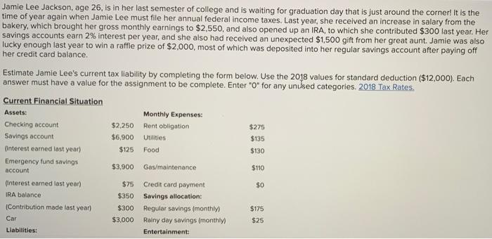  Only table provided with the question Jamie Lee Jackson, age 26,