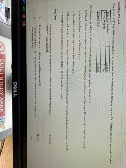 please answer all three questions Question (10 marks) At year end on