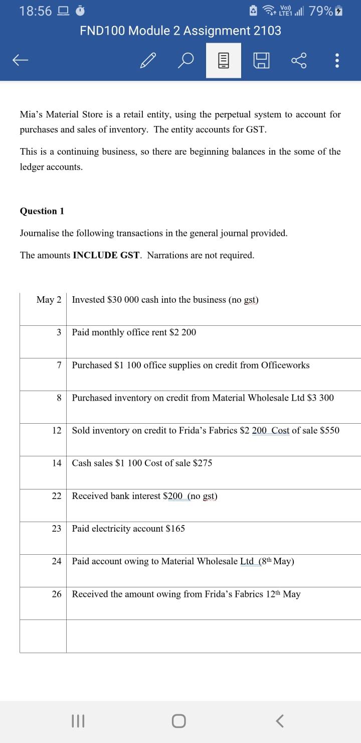  18:56 0 Vo)) LTE1 A 79% FND100 Module 2 Assignment 2103