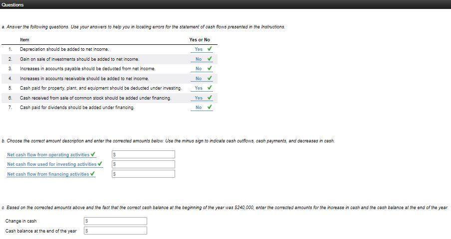 cash flows. The cash balance at the beginning of the year was