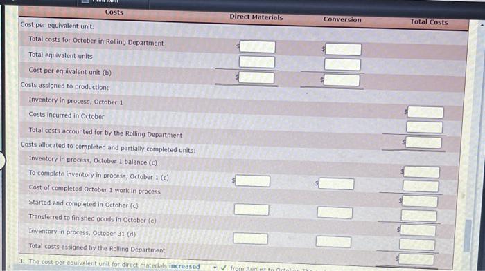 were as follows: Bal, 800 units, 20% completed: Direct materials (800 x