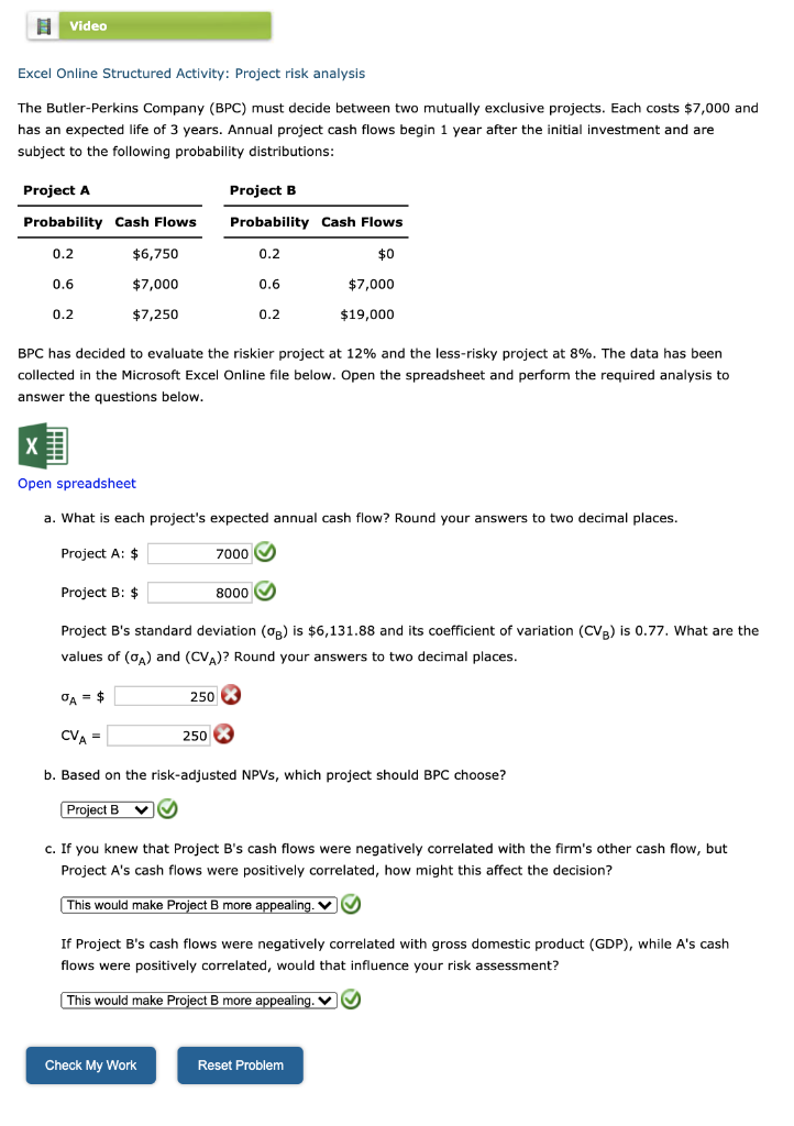  Video Excel Online Structured Activity: Project risk analysis The Butler-Perkins Company