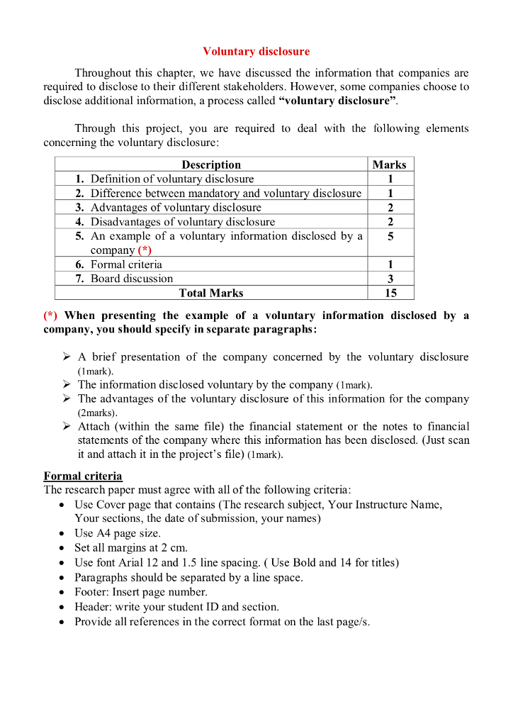 Voluntary disclosure Throughout this chapter, we have discussed the information that