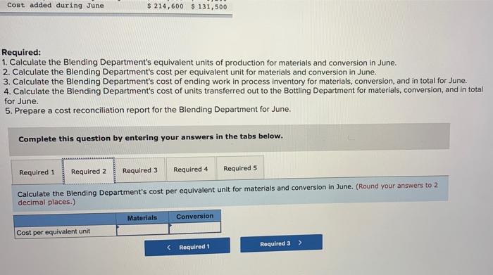 in its process costing system. It makes blended tropical fruit drinks in
